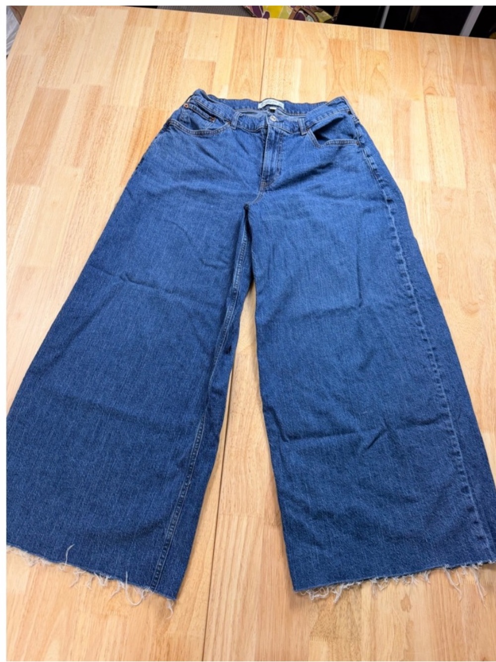 Abercrombie & Fitch Ultra Wide-Leg Mid-Rise Jeans in Blue Denim